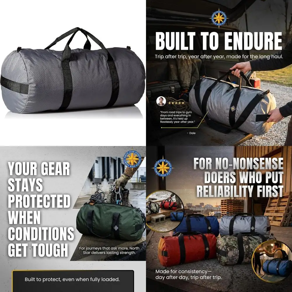 

Ripstop Large Duffel Bag, Durable & Tear-Resistant, Reinforced Stitching, Weatherproof, Packable for Travel (14 x 30, 75L, Grey)