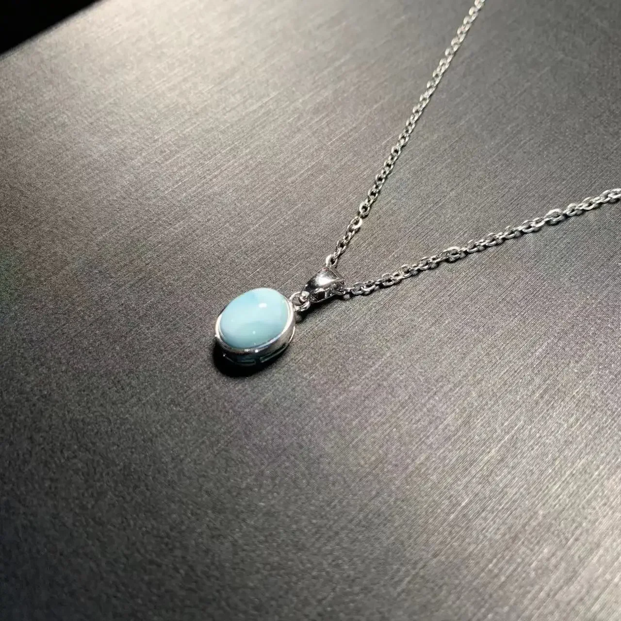 HEYYA STONE Oval Natural Larimar Pendant Necklace For Women 925 Silver Plated Simple Fine Jewelry Gemstone Classic Style