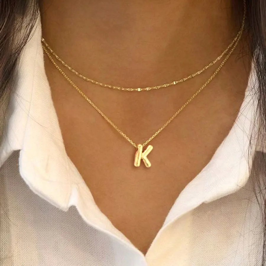 

2Pcs Gold Color Initial K Layered Necklaces for Women, Stainless Steel Chain Choker Set