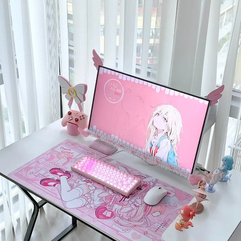 Cute Monitor Frame Decor Angel Wing Ear Ornament Lace Trim Gaming Desk Decor Aesthetic Kawaii Computer Monitor Border Decoration