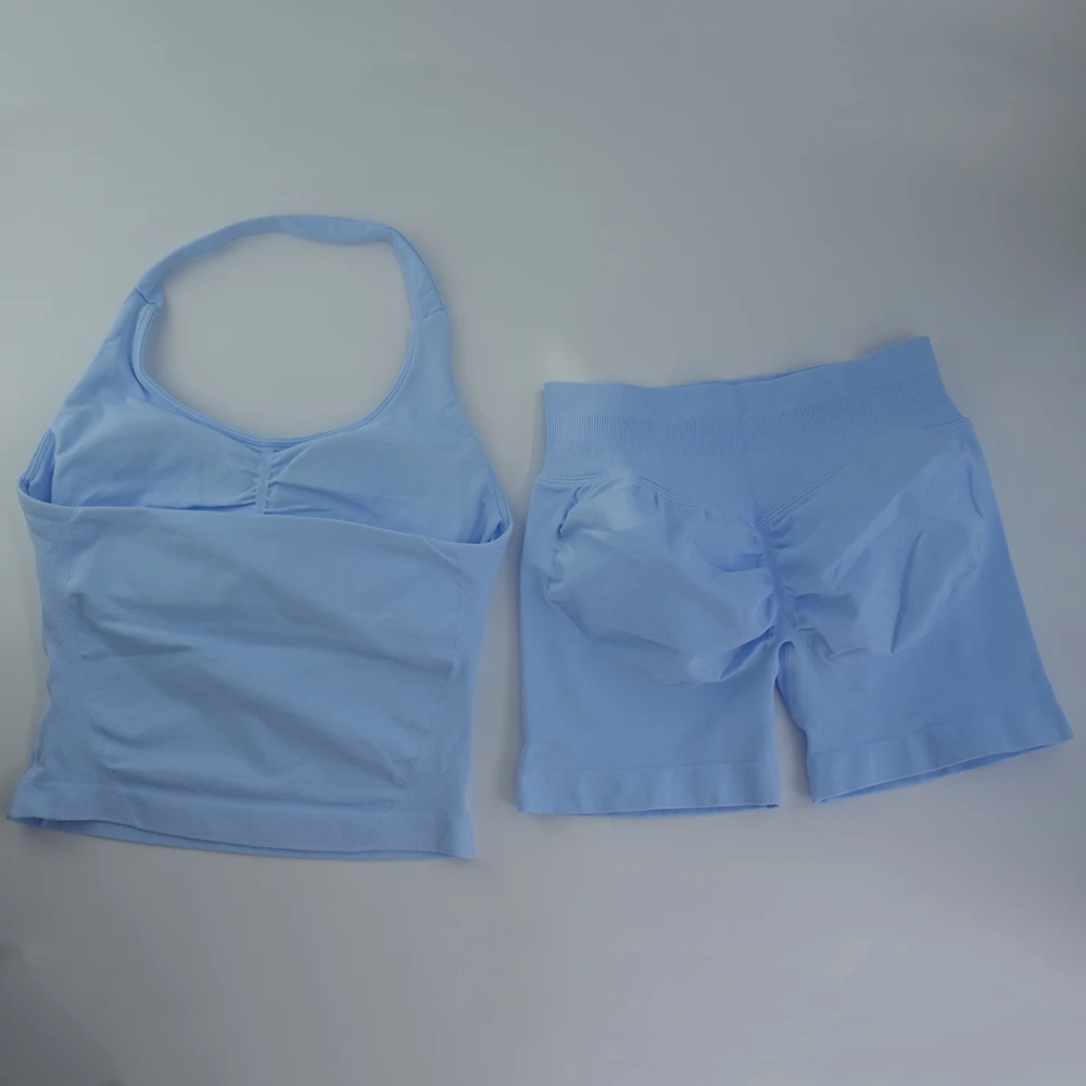 2 قطع الصالة الرياضية مجموعة النساء بلايز عالية الخصر السراويل عارية الذراعين الرسن الصالة الرياضية دعوى اللياقة البدنية الملابس الرياضية تجريب مجموعات لا شعار