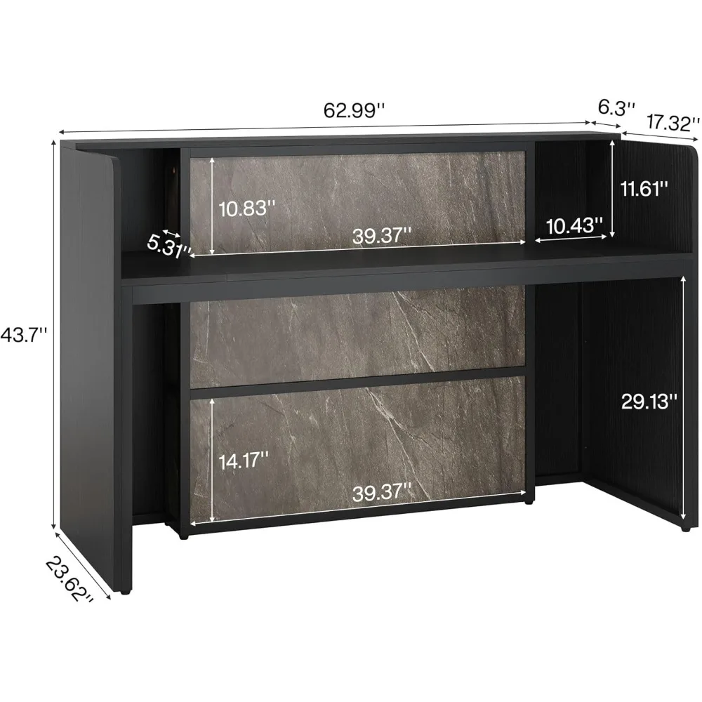 LED-Illuminated 63 Modern Reception Desk for Lobbies, Salons, Retail Spaces, and Professional Waiting Areas