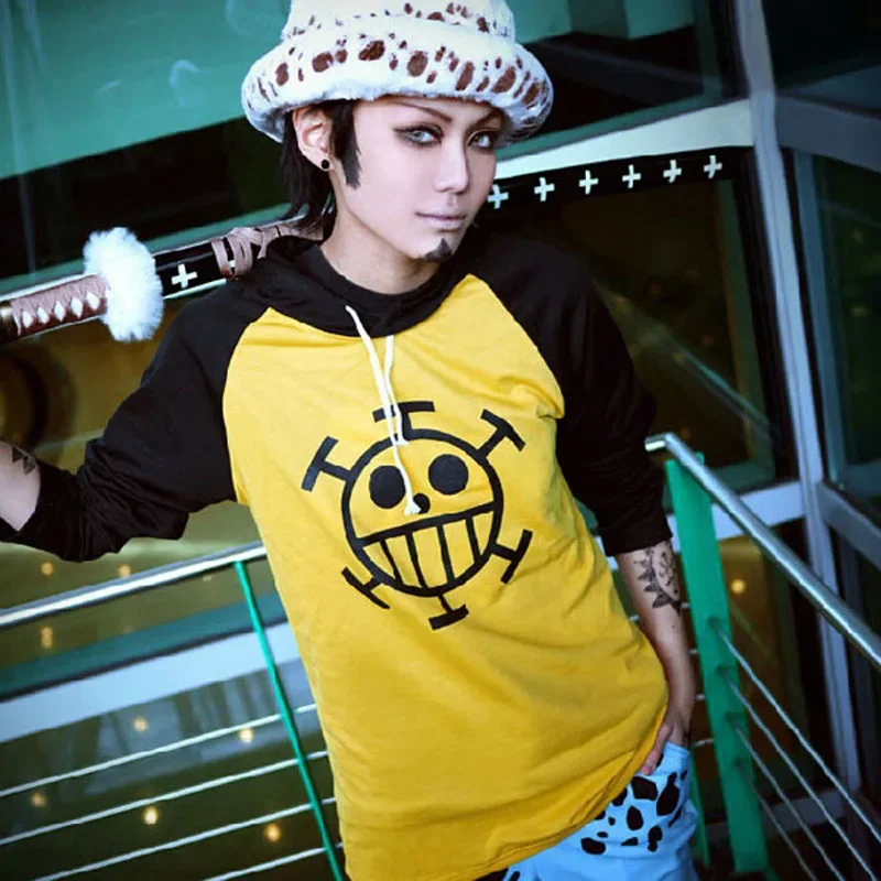 Anime One Piece Trafalgar Law Hoodie Long Sleeve T-Shirt Sweatshirt Hooded Tops Tee Jacket Cosplay Costume Size S M L XL XXL