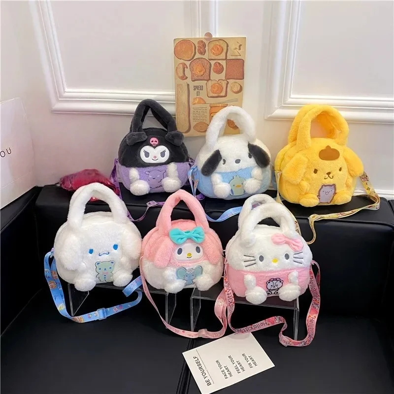 

Kawaii Sanrio плюшевая сумка Kuromi рюкзак аниме Melody Cinnamoroll плюшевая сумка Pochacco мультяшная мягкая сумка подарок для девочки