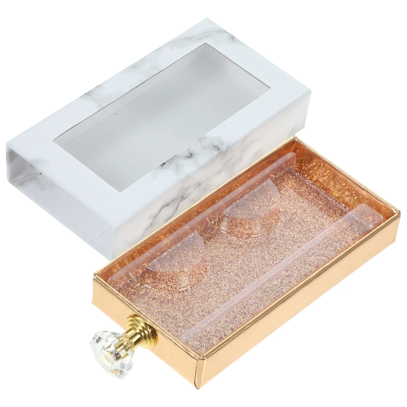 

Fake Eyelash Drawer Box Clear Window Handle Portable Lightweight Travel Storage Container Rectangle Shape Sturdy Paper Plastic