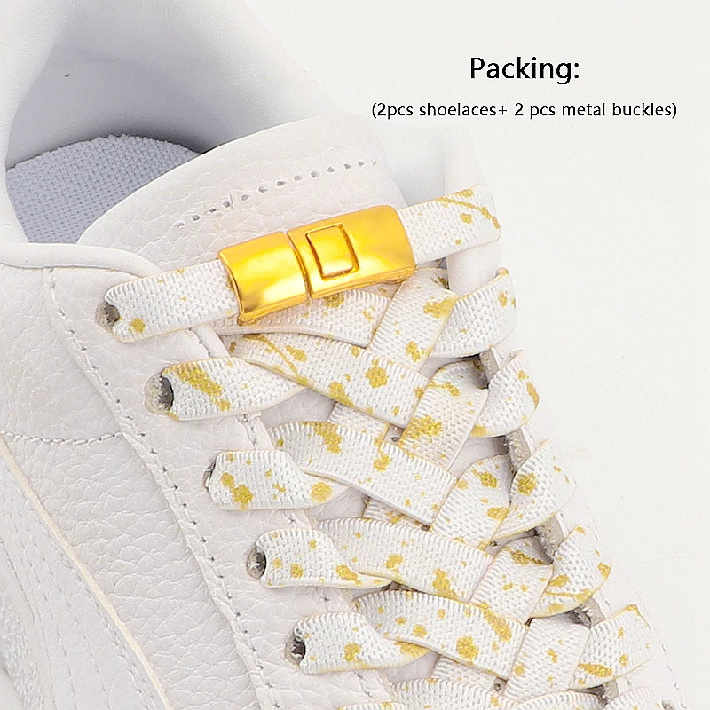 Colorful Splashing ink Press button Elastic laces Sneakers Thick No tie Shoelaces Kid Adult Magnetic Lock Shoelace Without tie