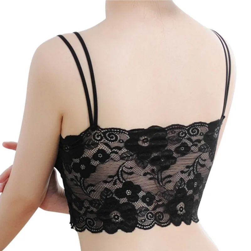 Summer Women Lace Sexy Top Double Sling Solid Tops Straps Padded Bralette Back Crop Elastic And Comfortable Casual Tank