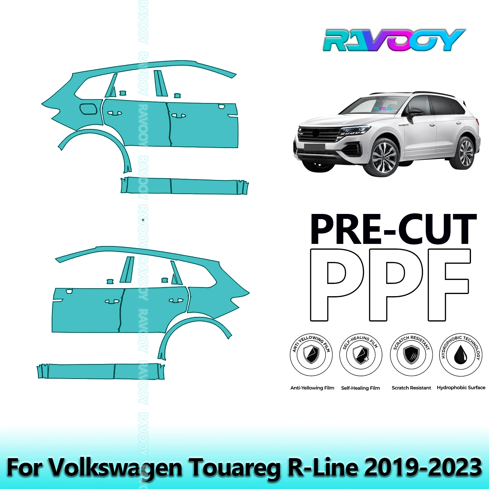 

For Volkswagen Touareg R-Line 2019-2023 8.5mil Clear Matte Pre-Cut PPF Door & A/B Pillar Kit TPU Paint Protection Film Set