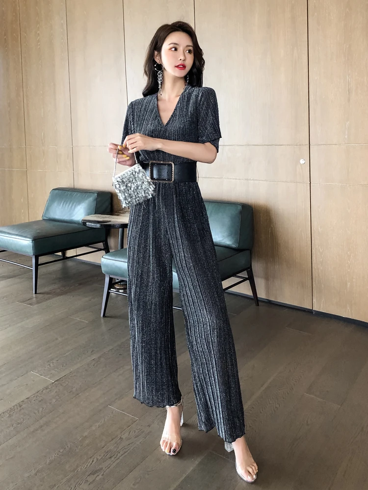 Sommer 2025, Damen-Overall mit weitem Bein, hohe Taille, S Sve, Freizeithose, lange Hose, trendige Polyesterfaser, gerade Röhre