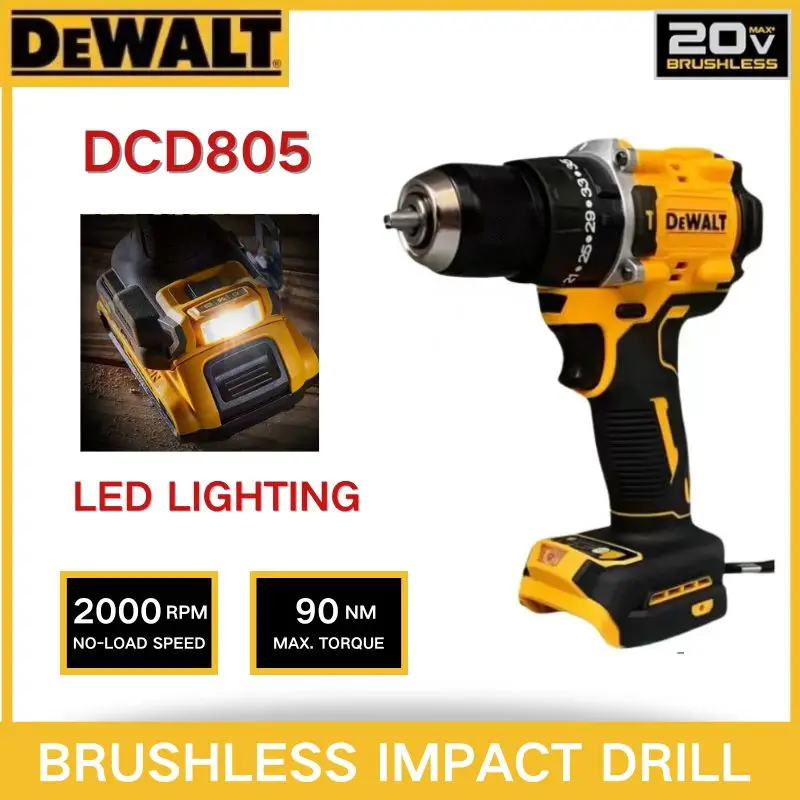 DEWALT DCD 805 스크루 드라이버, 브러시리스 드릴, 충전식 리튬 배터리 임팩트 드릴, 전동 드릴 드라이버, 전동 공구, 20V 