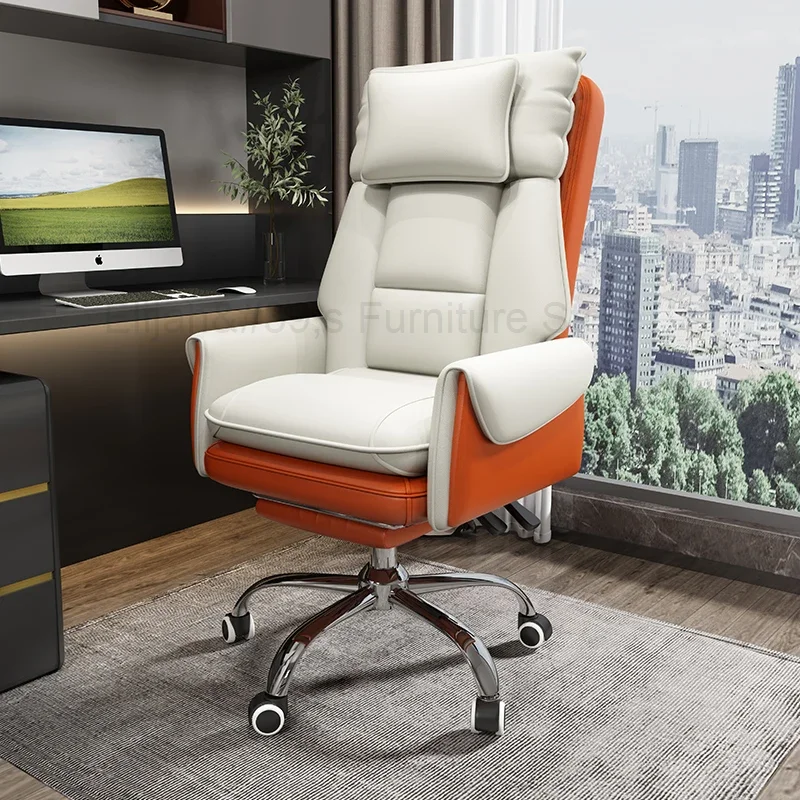 

Modern Orange White Office Chair Fashion Design Office Chair Lumbar Support With Footrest Swivel Caster Wheels Sillas Furniture