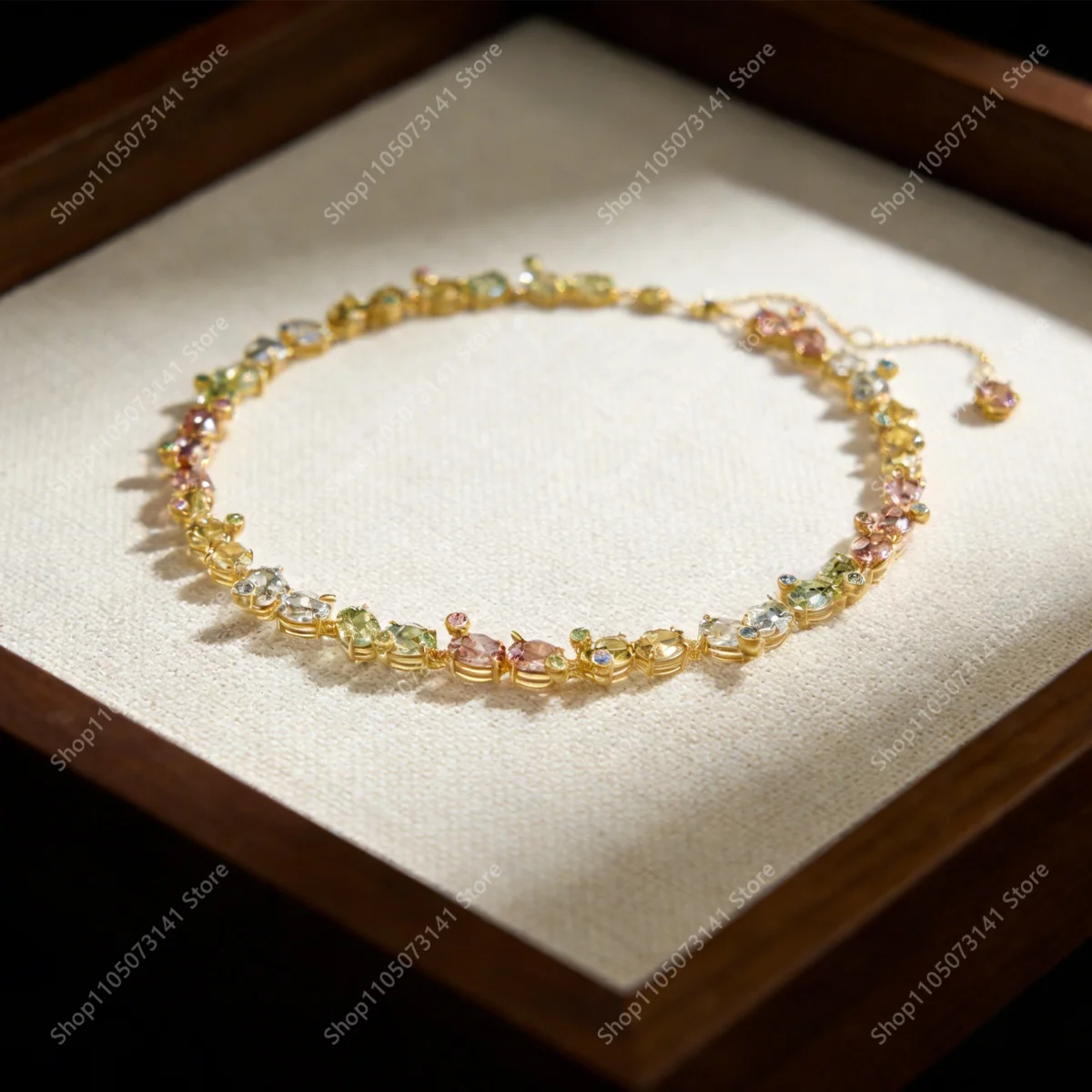 

Elegant and Graceful Macaron-colored Gemstone Necklace - Versatile Jewelry for Banquets and Parties, Ideal as a Birthday Gift