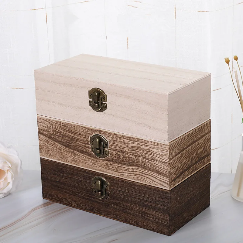 

30Pcs Wood Rectangular Storage Box Multifunction Natural Wooden Case Flip Craft Keepsake Jewelry Gift Container With Clasp