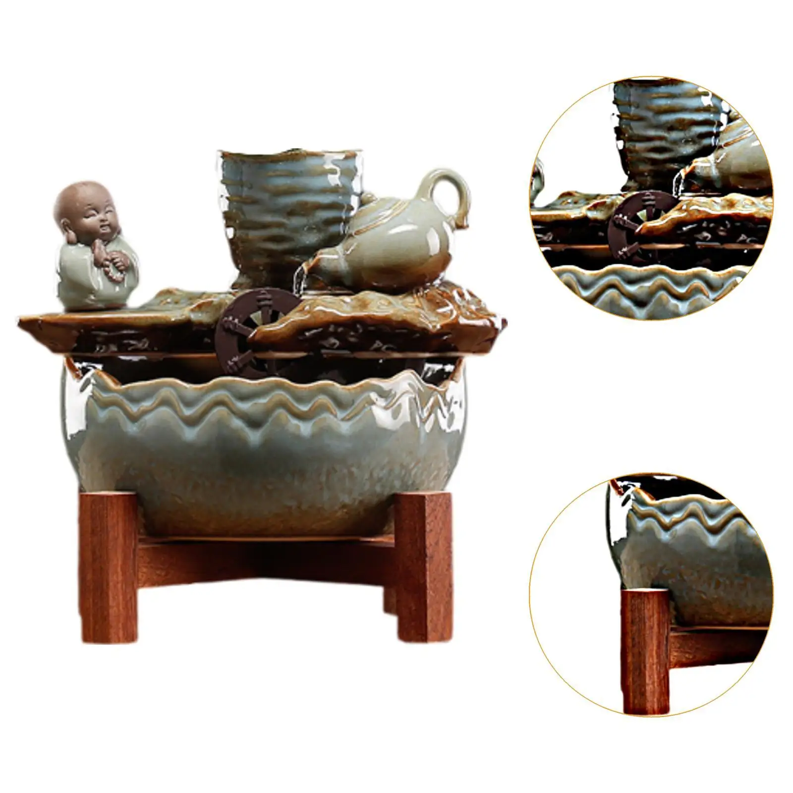 Indoor Waterfall Fengshui Desk Tabletop Fountain Decorative Teapot Flowing Water Ornament for Office Home Yoga Deck Living Room