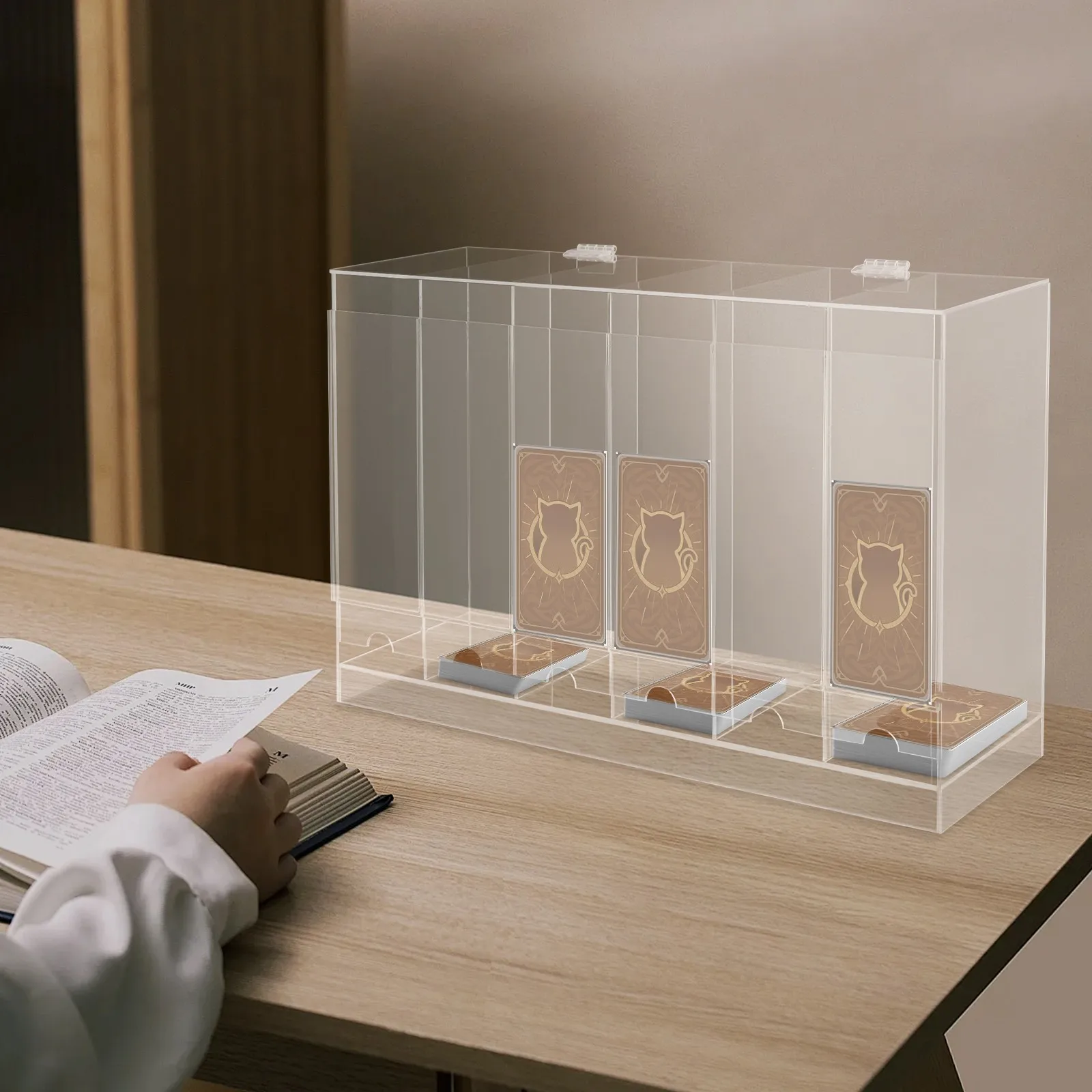 Dispensador de Pacotes de Cartas em Acrílico com 6 Compartimentos, 17.7*5.5*11.8in com Tampa