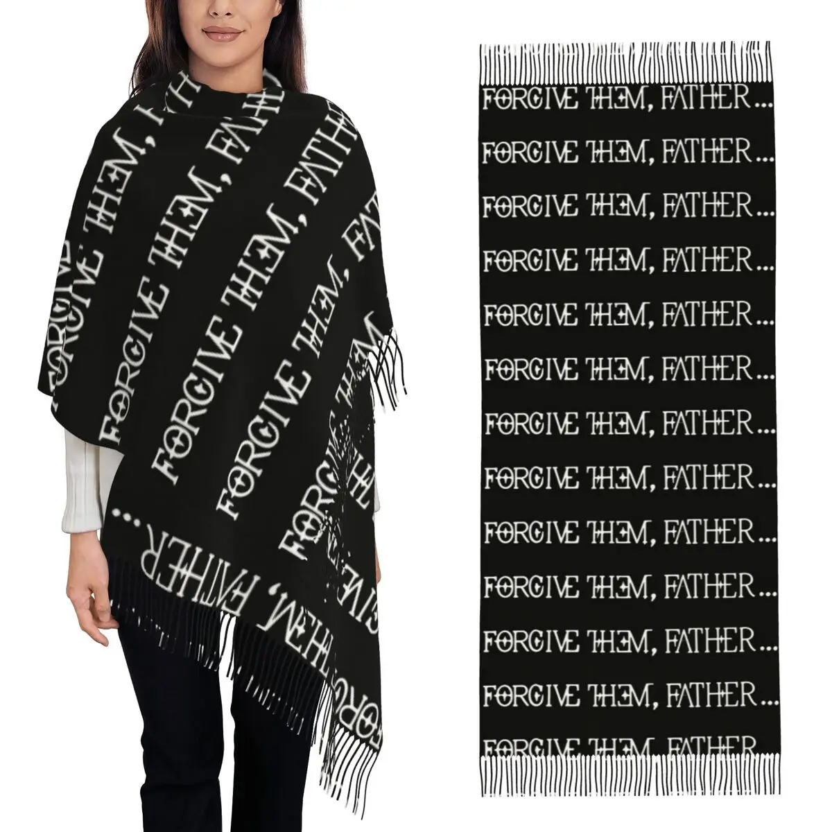 Écharpe à pampilles avec motif religieux chrétien, Jésus, Père, "Pardonne-leur", pour femmes, châles doux et chauds, longs châles d'automne et d'hiver