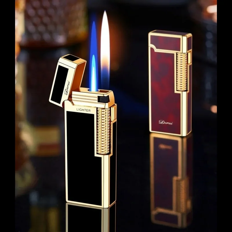 DERUI New Narrow Version Gas Lighter, Dual Flame Switching, Exquisite and Compact, Metal, Grinding Wheel, Gift for Men and Women