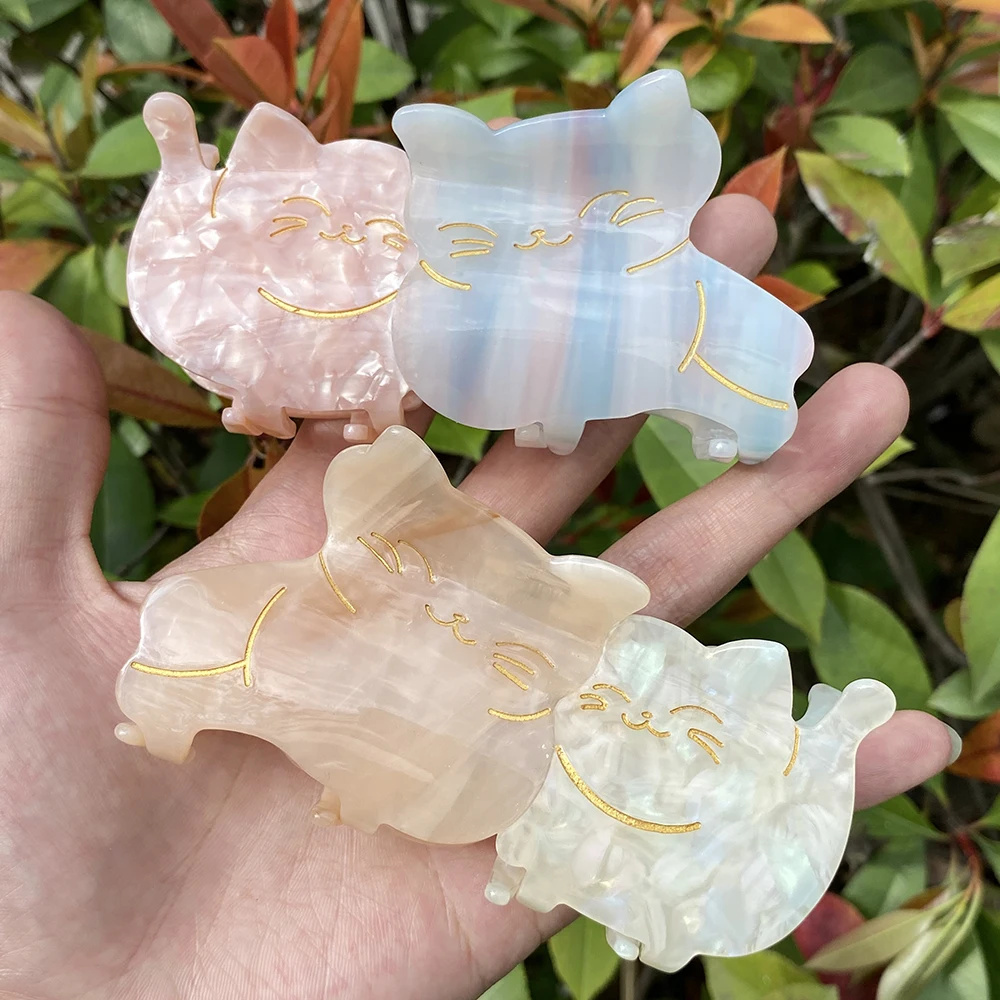 New Acetate Cute Cat Patchwork Color Large Size Hair Clip Claw For Women Trend Animal Hairpin Hair Accessories For Thick Tool image 3