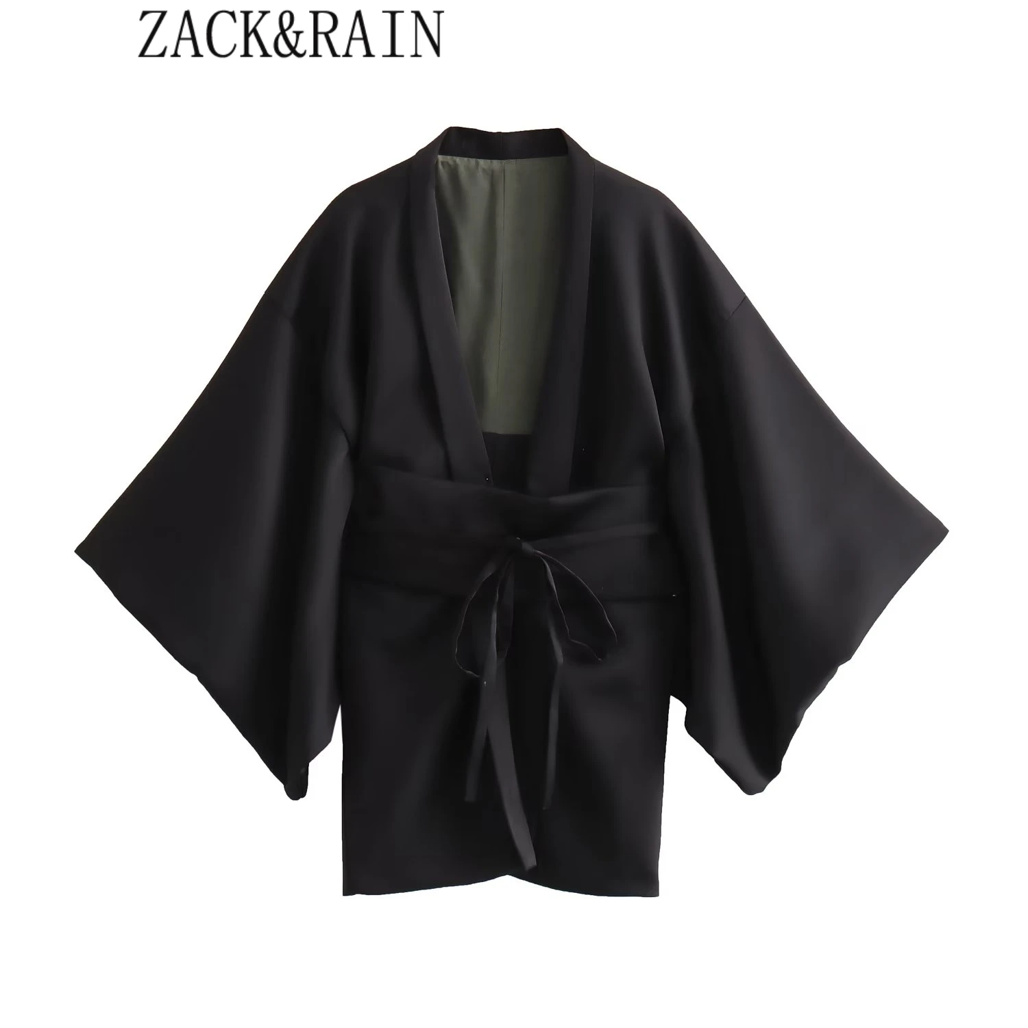 ZACK RAIN Women Commuter Kimono Coat 2023 Autumn Fashion Ladies Casual Short Sleeves Long Belt Coat Female Outwears Chic