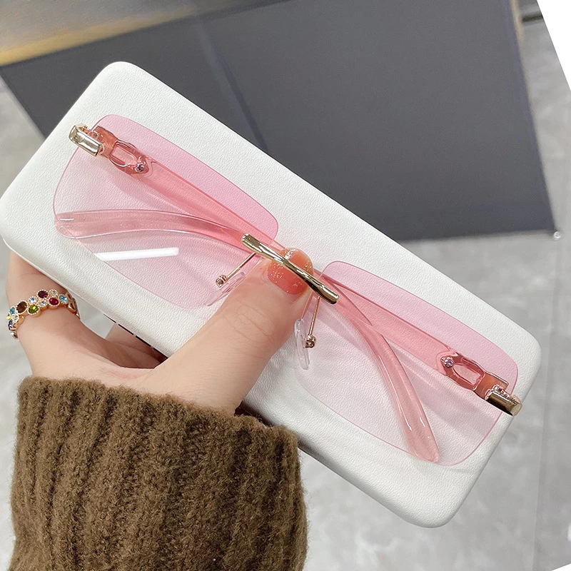 16222 Trendy Rimless Sunglasses Colorful Gradient Color Marine-Lens Sunglasses Square Retro