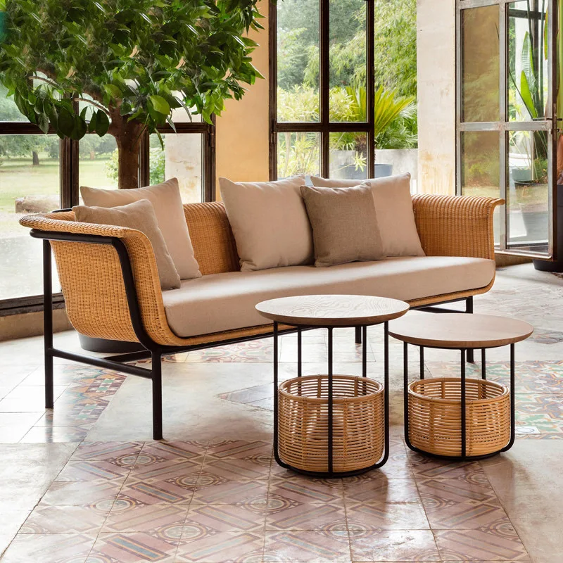 

Outdoor Rattan Sofa Set With Patio Chairs And Coffee Table Sales Office Balcony Furnishings Southeast Asian-Style Guesthouse