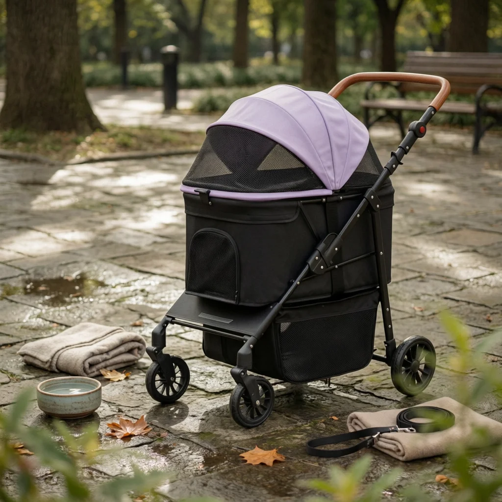 

Foldable Pet Stroller Multi-Function Foldable Dog Stroller Large Dog Wagon Storage Basket Pet Gear Adjustable Handle