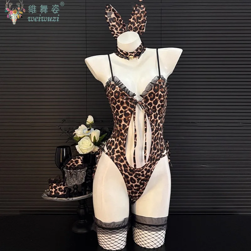 Gorąca Seksowna Dorosła Kobieta Leopard Tatuaż Bikini Kostum Kuszenie Orgia Impreza Klub Nude Back Bielizna Królik Ozdoby Stylowe Zestawy Dzikie Koronki Leopard Tatuaż Szplicze Seksowna I Niezbawiona Skóra Koronki Prze