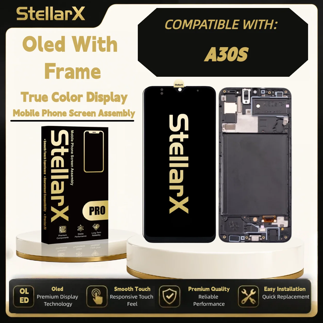StellarX Display for Samsung A30S Oled with Frame Screen Replacement  with free tools OLED Display Assembly Repair Parts ﻿
