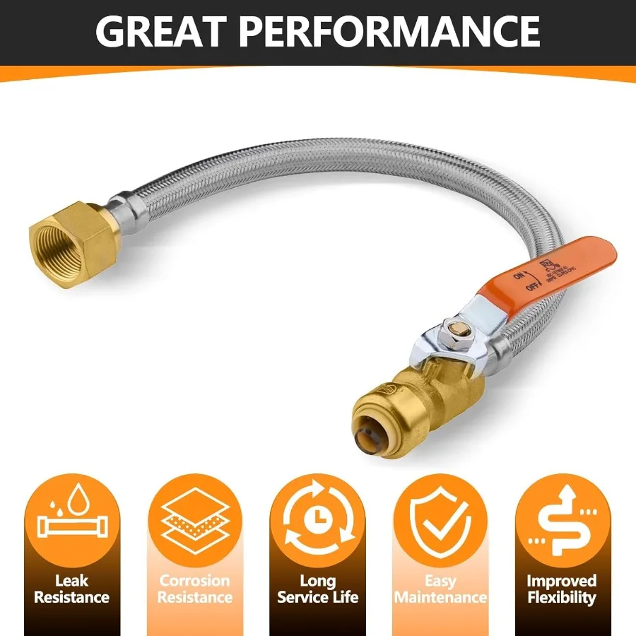 10 حزمة 18 بوصة دفع صالح الكرة صمام سخان المياه موصل PushtoConnect 3 4x3 4 FIP الفولاذ المقاوم للصدأ خرطوم سخان مرن لإعادة