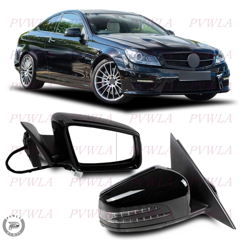 14Pins Side Mirror For Benz W204 2008 2009 2010 2011 2012 2013 2014 Black Paint Turn Lamp Power Fold Heated Rear Mirror Assembly