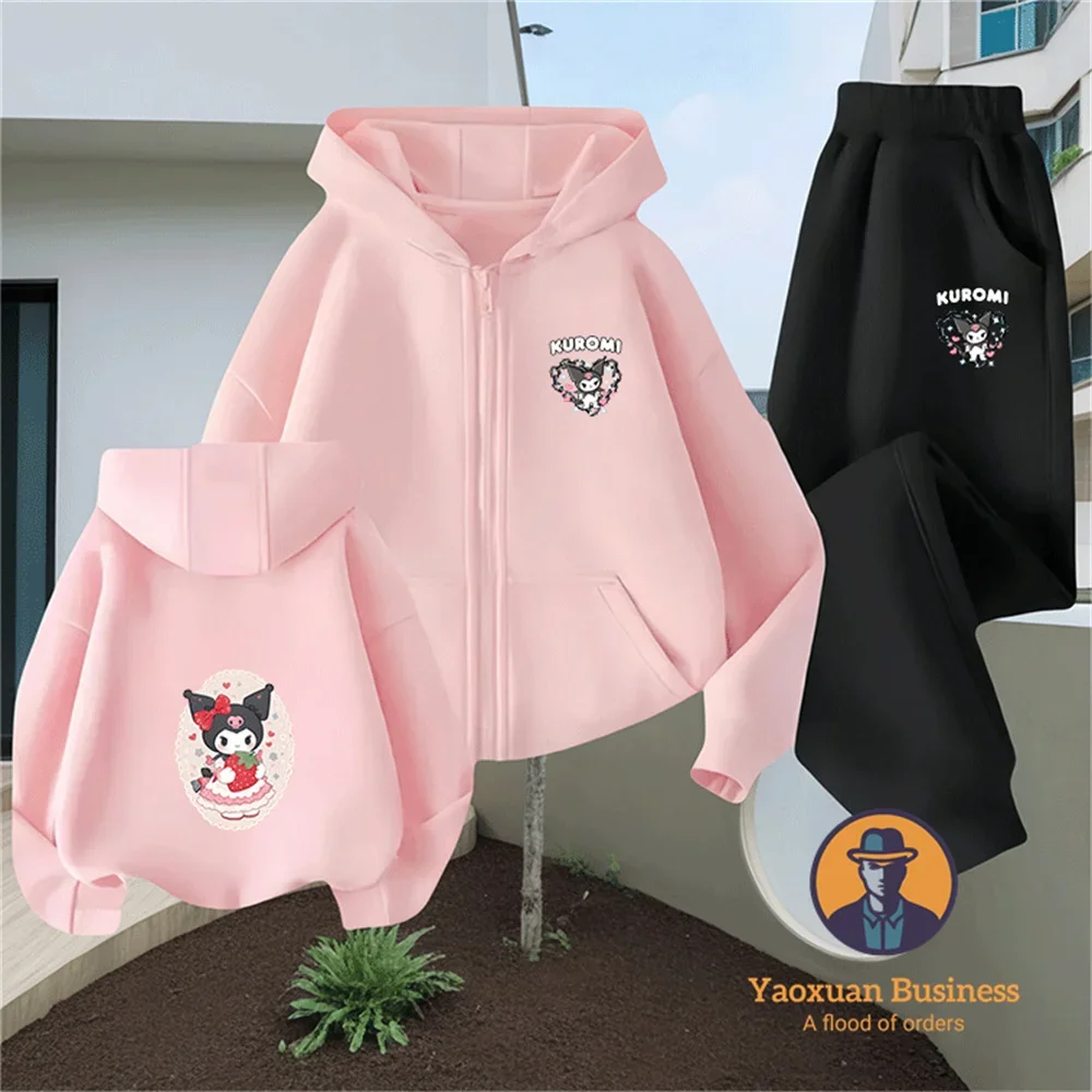 

Children's Needle Hoodie + Pants 2-Piece Spring And Fall Cartoon Kuromi Children's Clothing Set Boys And Girls Sweatshirt Set