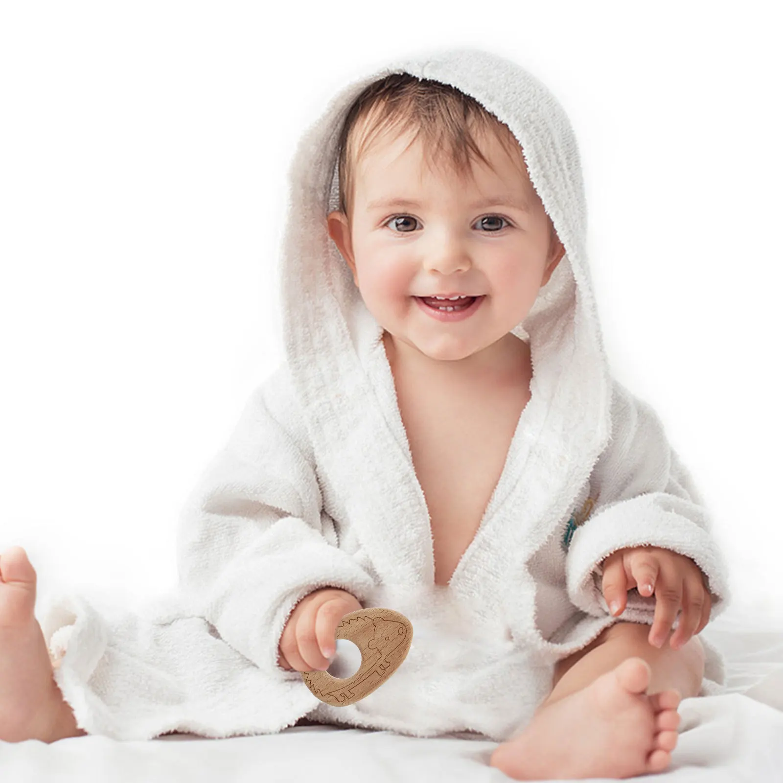 10 pçs faia de madeira pingente do bebê adorável padrão dos desenhos animados molar mordedor chupeta corrente diy decoração faia brinquedo crianças brinquedo de madeira