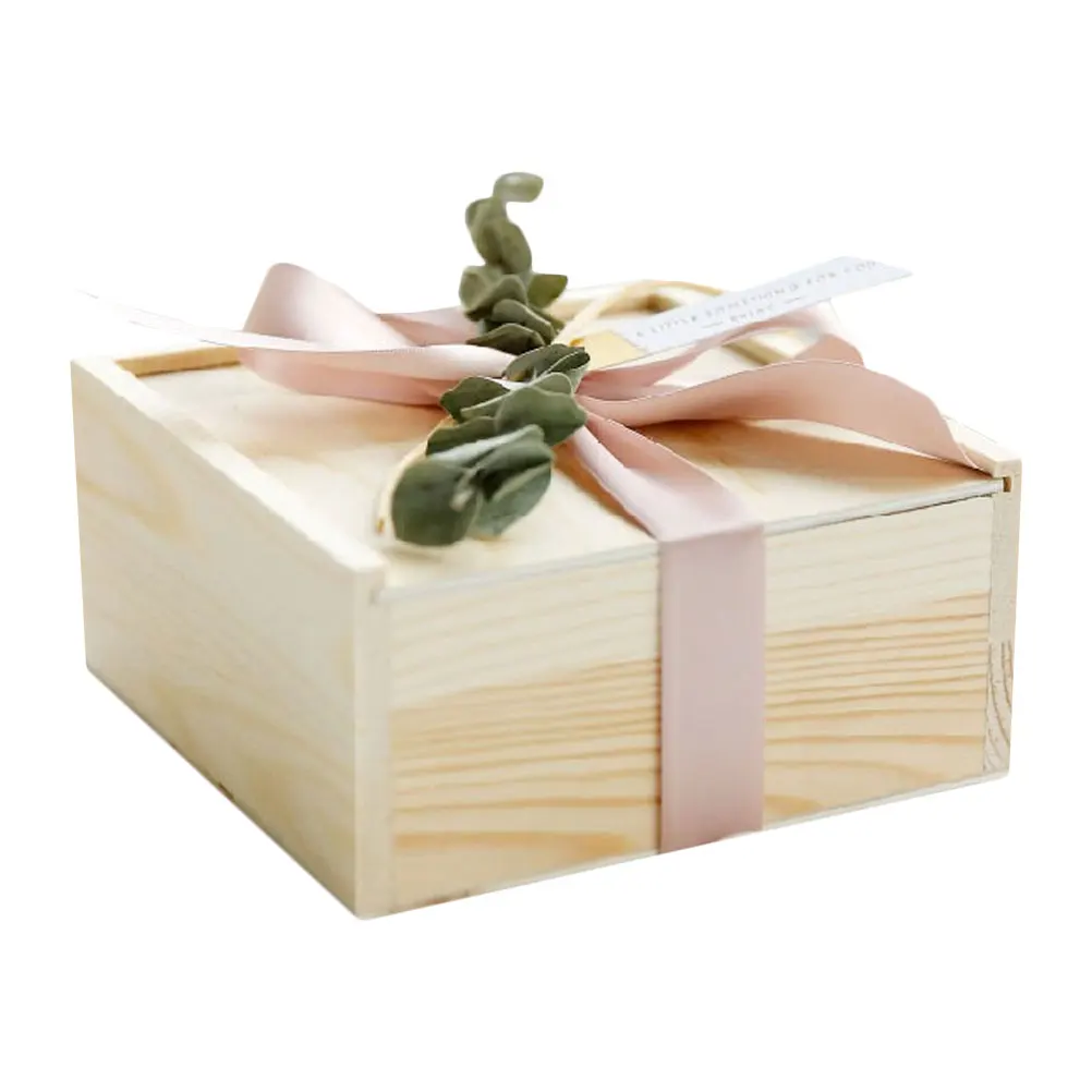 

Graduation Gift Box 20x20x8 Wood Pull Box Eucalyptus Ribbon Raffia Favor Container For Classmates Friends Lover Birthday Party