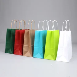 10/25PCS DIY Multifunction soft color paper bag with handles Festival gift bag shopping bags kraft paper packing bag