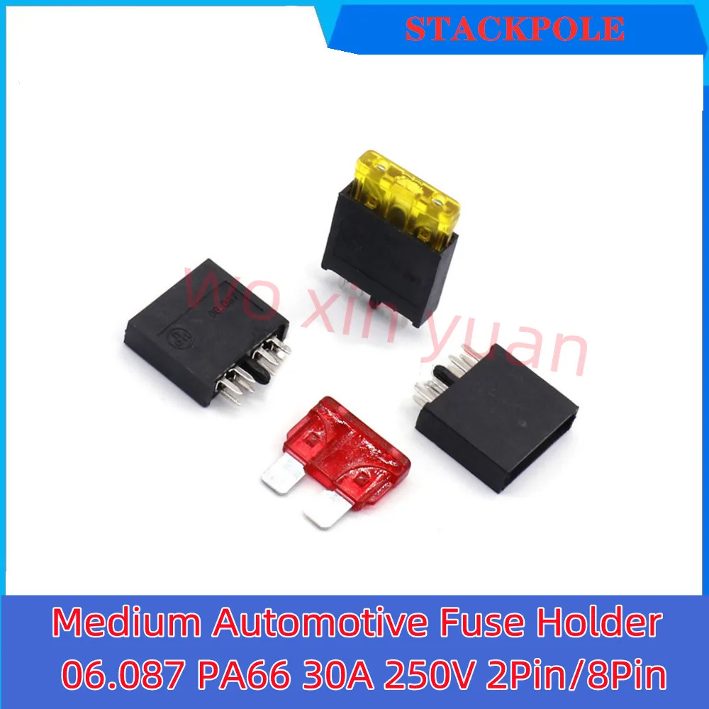 Medium Automotive Fuse Holder 06.087 PA66 30A250V 2Pin/8Pin PCB Panel Mounting ATC Blade Standard Fuse Holder