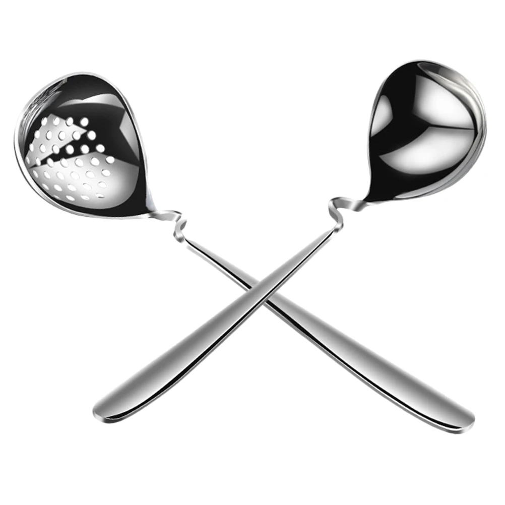 

2Pcs Stainless Steel Soup Ladle Strainer Set Heavy Duty Hanging Kitchen Serving Utensils for Hot Pot Restaurants Home Cooking