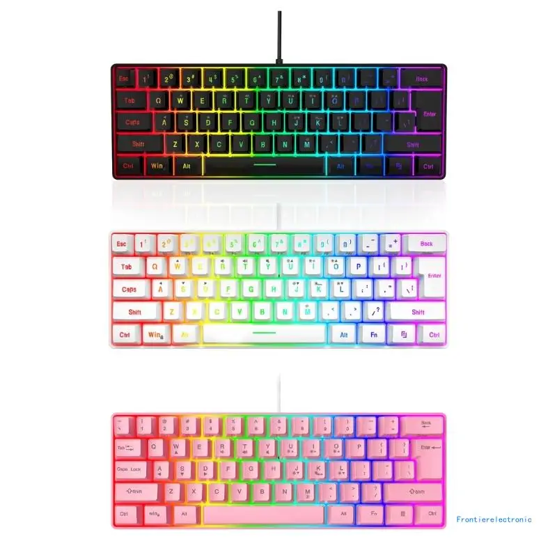 V700-Wired Gaming Keyboard 61 Keys Multi-Color RGB Illuminated LED Backlit Quick-Response Ultra-Compact DropShipping