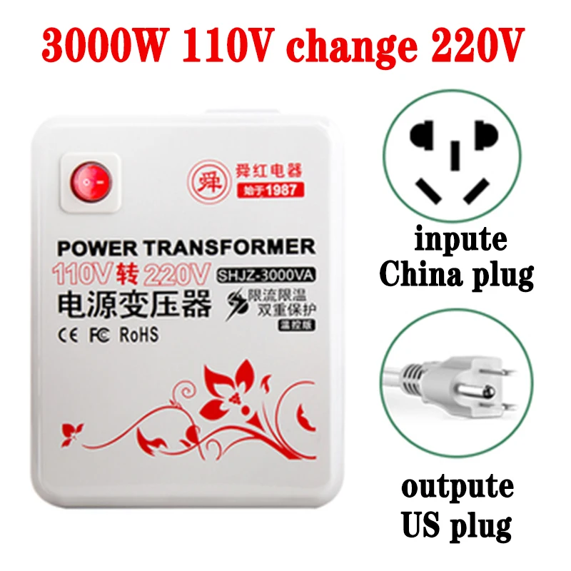 Power Transformer 3000W  Input Voltage with 110V /120V and Output Voltage with 220V /240V Voltage Converter with US plug