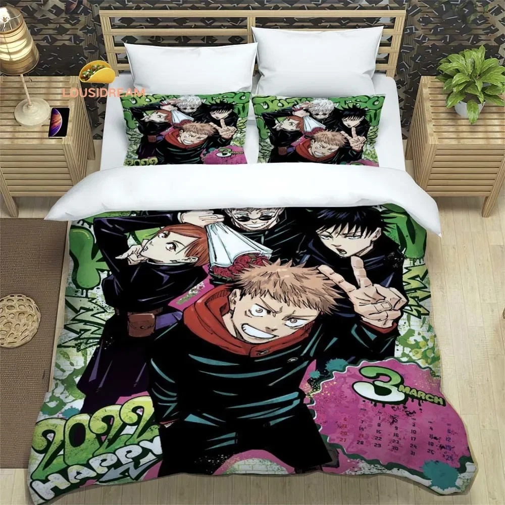 J-Jujutsu Kaisen Poster Sheets Quilt Covers Bedding Dormitory Sheets Three-piece Bedding Set Three-piece Soft Warm Bedding Set