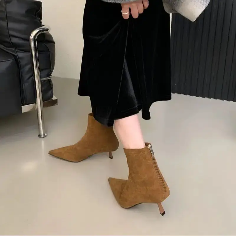 Bailamos 2024 New Brand Women Short Boots Fashion Square Low Heel Ladies Elegant Ankle Boots Shoes Pointed Toe Chelsea Shoes Mu