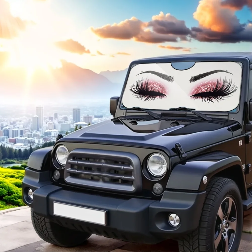 

1pc, Funny Big Eyes Design Windshield Sun Shade, Foldable Car Front Window Sunshade, Polyester Material, Helps Maintain Cool Car