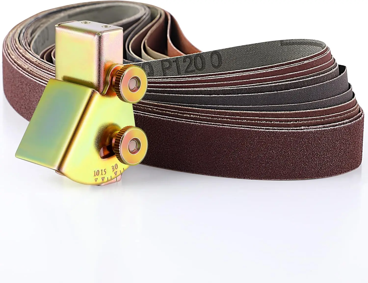 

12 Pack 1x30 Sanding Belts with Knife Sharpening Angle Guide for Belt Sander, Adjustable 10-45 Degree Jig