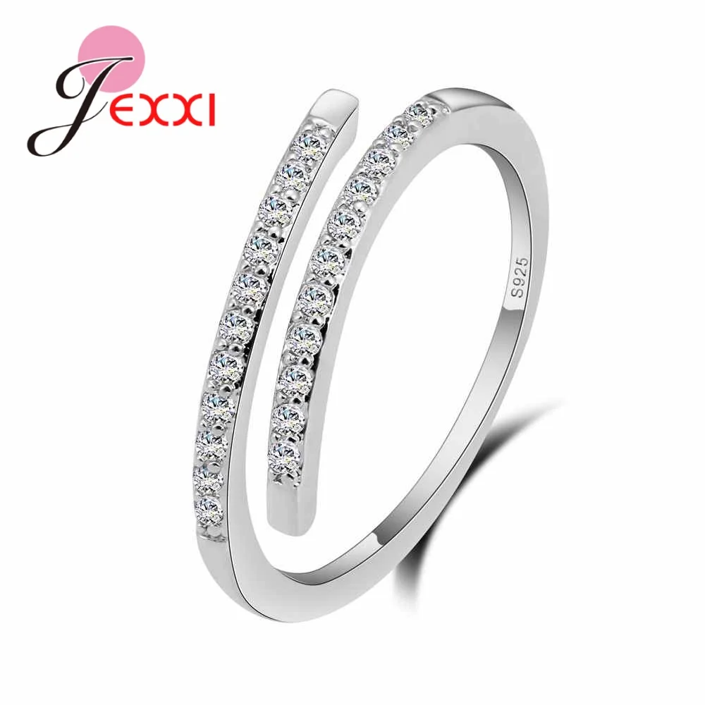 Trendy Open Rings AAA Clear CZ Crystal Stone Real 925 Sterling Silver Wedding Jewelry Accessories for Girls Women Eternity