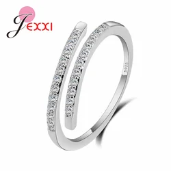 Trendy Open Rings AAA Clear CZ Crystal Stone Real 925 Sterling Silver Wedding Jewelry Accessories for Girls Women Eternity