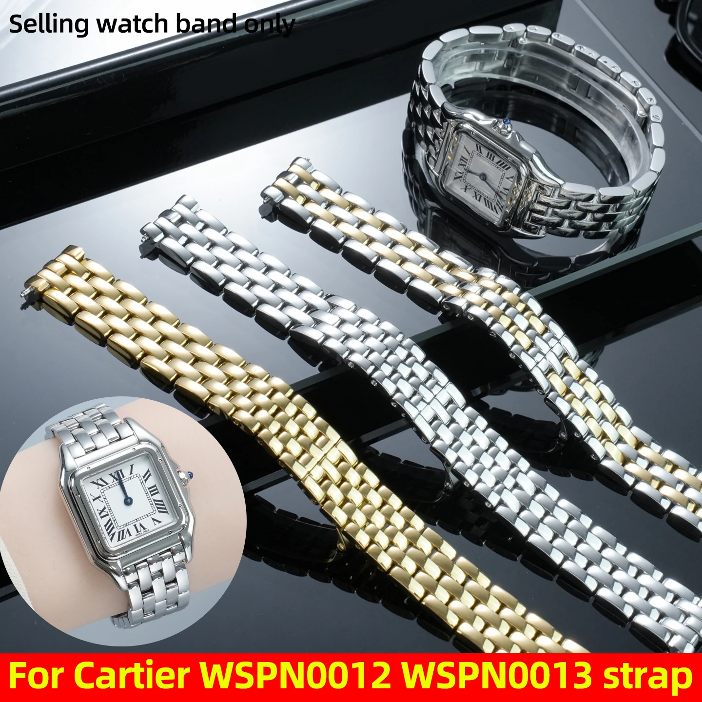 

Высококачественный металлический ремешок 316L для Cartier Panthère WSPN0013 WSPN0015 WSPN0012, оригинальный сменный ремешок для часов из нержавеющей стали, 15 мм