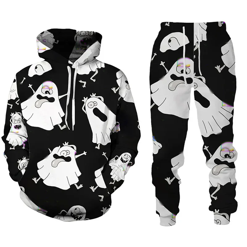 Halloween Graphic 3D Print Men\'s Tracksuit Sets Casual Hoodie+Pants 2pcs Sets Oversized Pullover Couple Streetwear Man Clothing