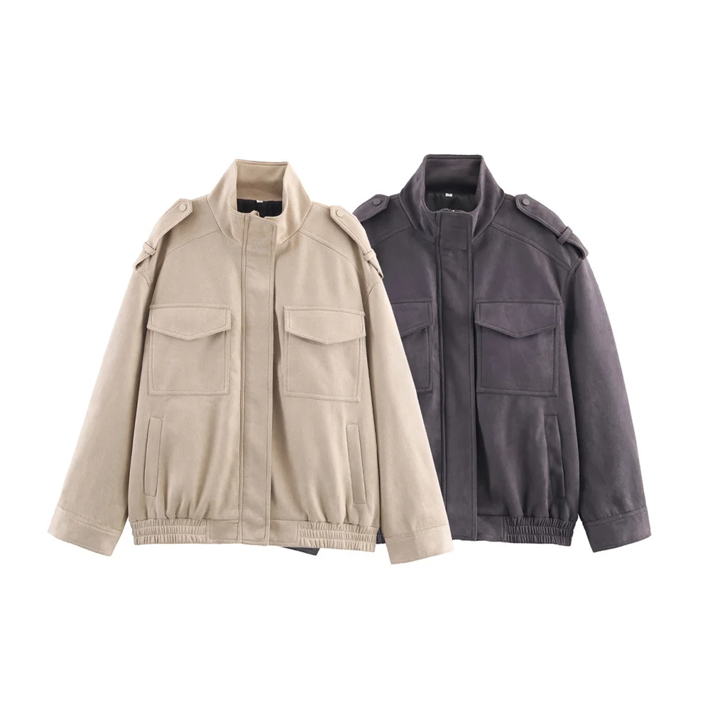 

Autumn new women's clothing European and American style fashionable lapel long sleeved suede loose jacket jacket