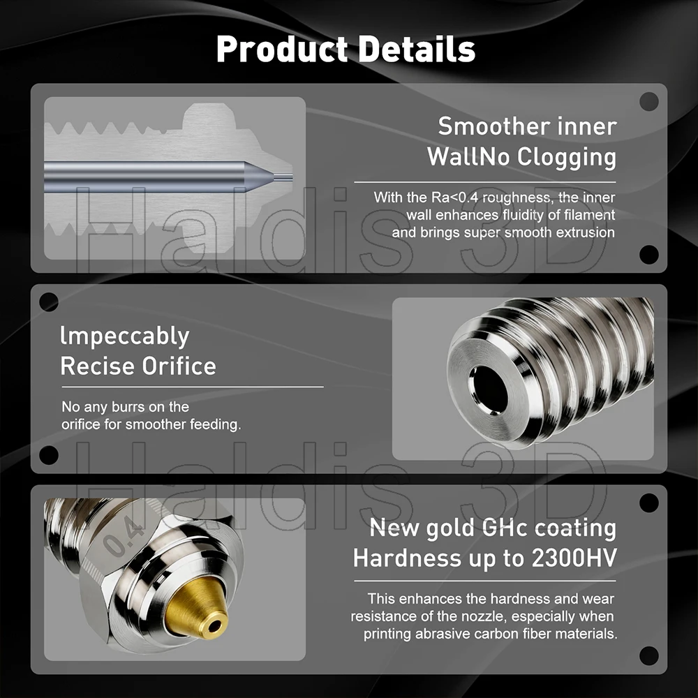 V6 Volcano Düse 0,4/0,6/0,8mm Gold DLC Gehärteter Stahl Kupfer Bimetall Düsen für V6/Volcano Hotend 3D-Drucker Ersatzteil – Detail 3
