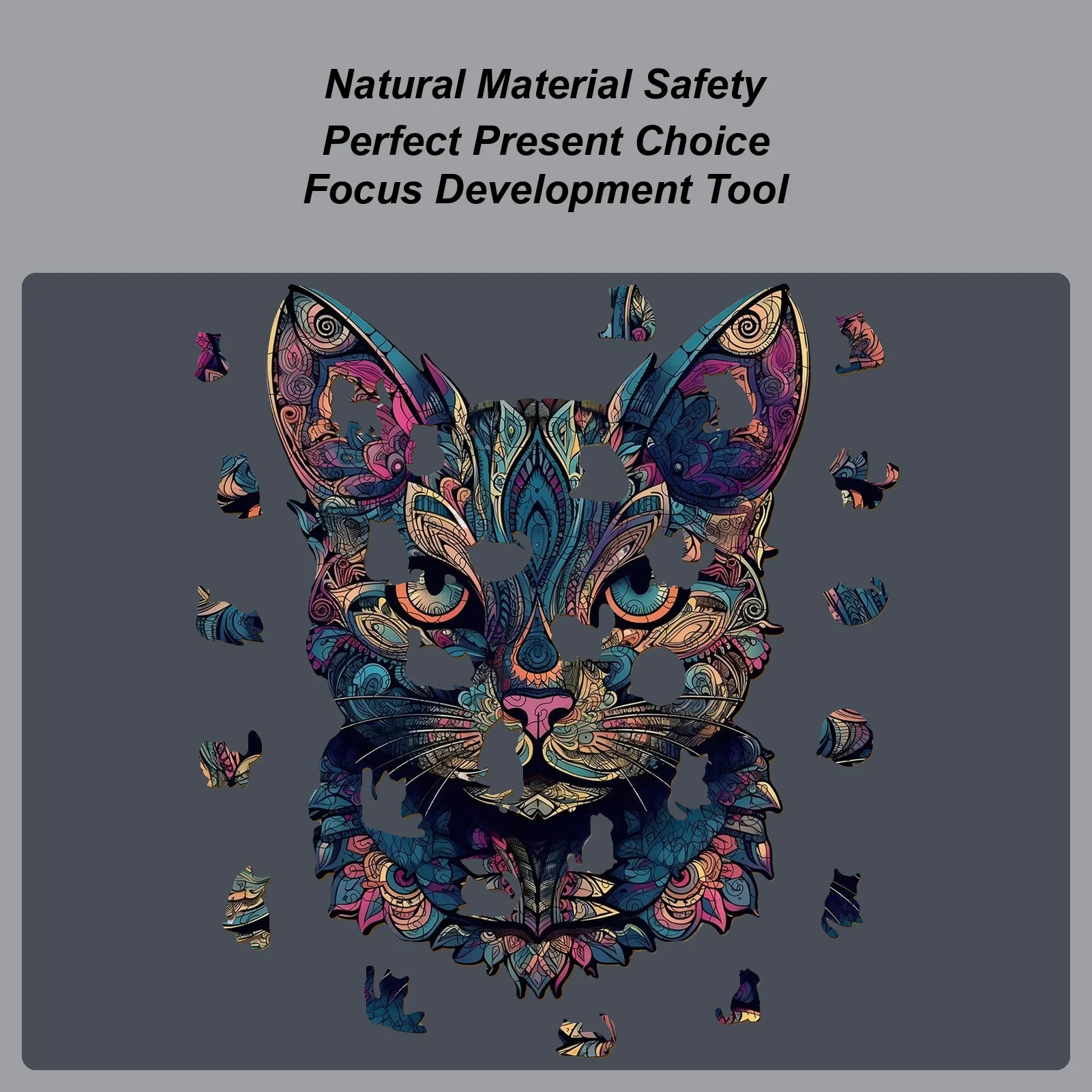 Wooden Cat Puzzle Animal Shape Jigsaw Toy Interesting Colorful Cat Wooden Puzzle For Adults Kids Boys Girls Family Birthday