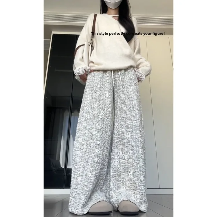 Coreano Sle Doce Pequeno ence Malha Calça Casual Feminina Outono Inverno Nova Pequena Fraança Vento Emagrecimento Drape Alta Wai...